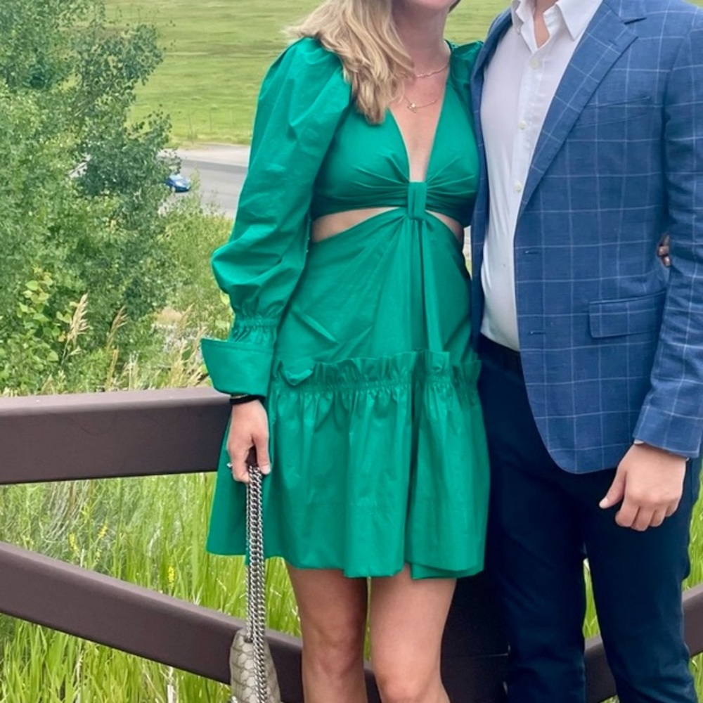 ALC short green cutout dress cotton long sleeves
